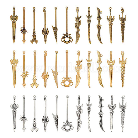 GLOBLELAND 66Pcs 3 Colors Sword Charms for Jewelry Making Supplies Kit Craft Accessories Bracelet Necklace Pendant Earring Keychain FIND-GL0001-28-1