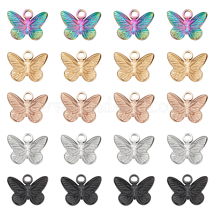 UNICRAFTALE 20Pcs 5 Colors Butterfly Charms 304 Stainless Steel Butterfly Pendants 12mm Long Metal Butterfly Pendants Textured Mini Butterfly Necklace Bracelet Charms for DIY Jewelry Making Hole 2mm STAS-UN0042-23-1