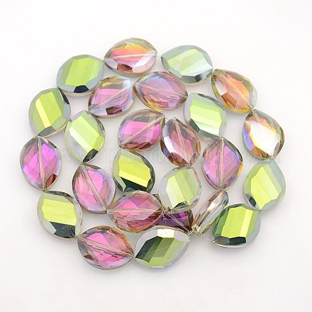 Faceted Oval Electroplate Glass Beads Strands EGLA-P012-F02-1