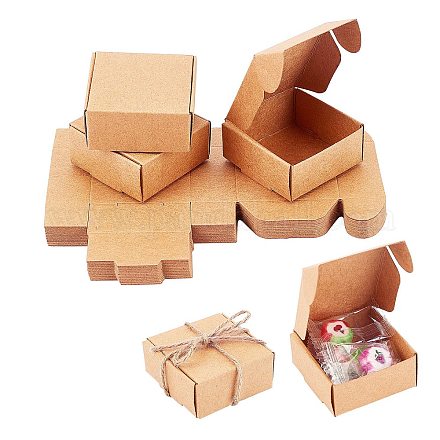 クラフト紙箱  折りたたみボックス  正方形  淡い茶色  5.5x5.5x2.5cm CON-PH0001-95A-1