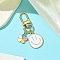 Alloy Enamel Pendant Decorations, with Alloy Swivel Clasps, Smiling Face & Flower, White, 57mm