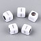 Acrylic Beads, Horizontal Hole, Metallic Plated, Cube, White, Letter I, 6x6x6mm, Hole: 3.5mm, 2600pcs/500g
