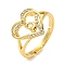 Heart with Letter Rack Plating Brass Micro Pave Clear Cubic Zirconia Adjustable Rings for Women, Lead Free & Cadmium Free, Real 18K Gold Plated, Letter D, Inner Diameter: 16mm