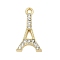 Rack Plating Alloy Micro Pave Rhinestone Pendants, Eiffel Tower, Golden, 20.5x11.5x2.5mm, Hole: 1.6mm