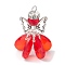 Glass Pendants, Angel Charm, with Alloy Beads and 304 Stainless Steel Loops, Faceted, Red, 32x28x26mm, Hole: 3.5x3mm