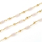 3.28 Feet Handmade Natural Rose Quartz Beaded Chains, Real 18K Gold Plated Plated Brass Chains, Soldered, Long-Lasting Plated, 4~5x2~2.5mm, Beads: 2mm, Link: 2x1x0.2mm and 2x1.5x0.2mm