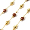 Handmade Goldstone Faceted Round Beaded Chains, Soldered, with Brass Beads, Long-Lasting Plated, with Spool, Golden, 6mm, about 32.81 Feet(10m)/Roll
