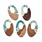 Transparent Resin and Walnut Wood Pendants, Hollow Oval Charms with Gold Foil, Dark Cyan, 49.5x28x4mm, Hole: 2mm, 