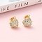 Heart Brass Micro Pave Clear Cubic Zirconia Stud Earrings, Rack Plating, Cadmium Free & Lead Free, Golden, 9x9.5mm