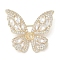 Butterfly Brass Cubic Zirconia Brooches , Real 18K Gold Plated, 36.5x42.5mm