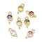 Brass Pave Cubic Zirconia Flat Round Connector Charms, Golden, Rack Plating, Cadmium Free & Lead Free, Long-Lasting Plated, Mixed Color, 10x5x3mm, Hole: 1.4mm and 1.5mm