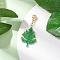 Handmade Glass Seed Beaded Pendant Decorations, Leaf, with 304 Stainless Steel Lobster Claw Clasps, Green, 49.5mm, Pendant: 30.5x22.5x1.7mm