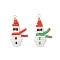 2Pcs 2 Colors Christmas Glass Seed Beaded Snowman Pendants, with Light Golden Copper Wire, Mixed Color, 31~32x17~18x2mm, Hole: 1.6mm, 1pc/color