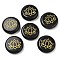 Natural Obsidian Cabochons, Flat Round with Engraved Gold Lotus Flower, 25~26x6~7mm