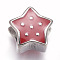 304 Stainless Steel European Beads, with Enamel, Large Hole Beads, Star, Red, Stainless Steel Color, 10.5x10.5x8mm, Hole: 5mm