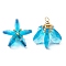 Glass Pendants, Flower Charm, with Brass Loops & Seed Beads, Faceted, Deep Sky Blue, 23~24x24~26mm, Hole: 2.5~3x3~3.5mm
