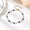 304 Stainless Steel Natural Dyed Lapis Lazuli Link Bracelets for Women, With Brass Spacer Beads ,Flat Round, Gold, 7-1/2x1/8 inch(19x0.4cm)