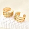 Brass Micro Pave Clear Cubic Zirconia Cuff Earrings, Triple C-Shaped, Real 18K Gold Plated, 14x13x7.5mm