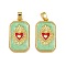 Brass Enamel Pendants, Long-Lasting Plated, Lead Free & Cadmium Free, Rack Plating, Golden, Rectangle with Sacred Heart Heart Charms, Dark Sea Green, 27.5x15.5x4mm, Hole: 5.5x3.5mm