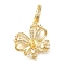Brass Micro Pave Clear Cubic Zirconia European Dangle Charms Bails, Peg Bails, for Half Drilled Beads, Butterfly Charm, Real 18K Gold Plated, Tray: 5mm, 32x20.5x6mm, Hole: 4.5x5.5mm, Pin: 0.7mm