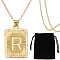 1Pc Brass Pendants, 1Pc Brass Cable Chain Necklaces, 1Pc Rectangle Velvet Pouches, Letter R, 23~445x15.5~70x2mm