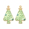 Christmas Theme Rack Plating Alloy Pendants, with Enamel, Golden, Christmas Trees Charm, Pale Green, 31x17x1.5mm, Hole: 1.8mm