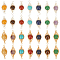 28Pcs 14 Styles Mixed Gemstone Copper Wire Wrapped Connector Charms, Chakra Horse Eye Links, Dyed and Undyed, Mixed Color, 25~26x9~9.5x8~8.5mm, Hole: 1.5mm, 2pcs/style