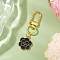 Flower Alloy Enamel Pendant Decorations, Swivel Clasps Charms for Bag Ornaments, Black, 57mm