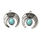 Tibetan Style Alloy Pave Imitation Turquoise Pendants, Horn with Oval Charms, Antique Silver, 29x27x5mm, Hole: 2mm