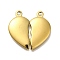 Ion Plating(IP) 304 Stainless Steel Split Pendants, Couple Charms, Heart Charm, Real 18K Gold Plated, 29.5x15.5x3mm, Hole: 2mm