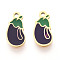 304 Stainless Steel Enamel Charms, Eggplant Charm, Ion Plating(IP), Real 14K Gold Plated, Dark Slate Blue, 11.2x5.5x0.9mm, Hole: 1mm