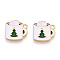 Christmas Theme Rack Plating Alloy Enamel Charms, with Glitter Powder, Light Gold Tone Cup with Christmas Tree Pattern, Seashell Color, 14.5x14.5x1.5mm, Hole: 1.7mm