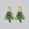 Christmas Cat Theme Alloy Enamel Pendants, Christmas Tree, 25x15x1mm, Hole: 2mm