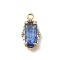 Brass Glass Charms, Rectangle Charms, Real 14K Gold Plated, Faceted, Royal Blue, 15x8x3.5mm, Hole: 1.4mm