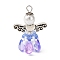 Glass Pendants, Angel, with Alloy Beads and 304 Stainless Steel Loop, Mauve, 33x23.5x11.5mm, Hole: 3mm