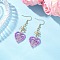 Handmade Glass Seed Beads Heart Dangle Earrings, with Bowknot Alloy Links, Golden, Violet, 57x20~22mm