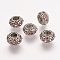 Antique Silver Plated Alloy Rhinestone Beads, Large Hole Rondelle Beads, Light Rose, 11x6.5mm, Hole: 5mm