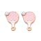 Alloy Enamel Pendants, with ABS Imitation Pearl, Lead Free & Cadmium Free, Golden, Racket Charm, Pink, 20x13x4mm, Hole: 1.8mm