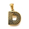 Golden 304 Stainless Steel Pendants, Bark Pattern, Letter D, 17.5x9x2.5mm, Hole: 5.5x3mm