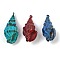 Spray Painted Natural Spiral Shell Pendants, Shell Shape Charms, Mixed Color, 36~40.5x17~19.5x15~16.5mm, Hole: 1.6~1.8mm