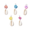 Natural Cowrie Shell & Flower Handmade Polymer Clay & Acrylic Imitation Pearl Pendants, with Copper Wire Wrapped, Platinum, Mixed Color, 31.5x10.5x6mm, Hole: 2mm