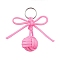 Polyester Braid Ball 304 Stainless Steel Keychains, Bowknot, Pearl Pink, 96mm