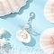 Angel Clam Shell Pendant Decoration, with Glass Beads and Alloy Lobster Claw Clasps, White, 54~57.5mm