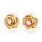 Brass Pave Clear Cubic Zirconia Flower Stud Earrings, with ABS Imitation Pearl, Nickel Free, Real 18K Gold Plated, 16x16mm