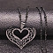 Hollow Out Heart 201 Stainless Steel Pendant Necklaces for Women, Valentine's Day Gift, Black, 17.72 inch(45cm)
