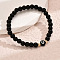 Alloy Resin Round Beaded Stretch Bracelets, Flat Round with Letter, Black, Golden, Letter U, 7-1/8 inch(18cm)
