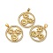 Rack Plating Brass Pave Cubic Zirconia Pendants, Lead Free & Cadmium Free, Real 18K Gold Plated, Long-Lasting Plated, Flat Round with Flower Pattern Charm, Light Goldenrod Yellow, 26.5x24x2.5mm, Hole: 4x3.5mm