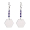 Blank Acrylic Dangle Earrings, with Glass Beaded, Hexagon, 71x27.5mm