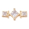 Brass Micro Pave Clear Cubic Zirconia Multi-Strand Links, Rhombus Square Glass Links, Real 18K Gold Plated, 21.5x44x6.5mm, Hole: 1.1~1.2x1.6~2.6mm