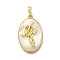 Brass Pave Shell Birth Flower Pendants, Oval Charms, Real 18K Gold Plated, Flower, 25x16x4~5mm, Hole: 4x6.5mm